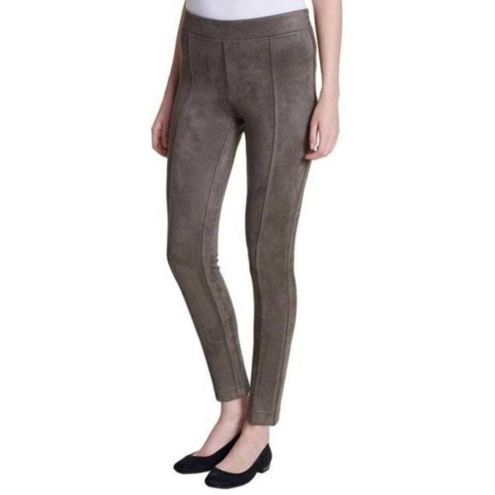 andrew marc high rise faux suede seamed stretch ankle length leggings